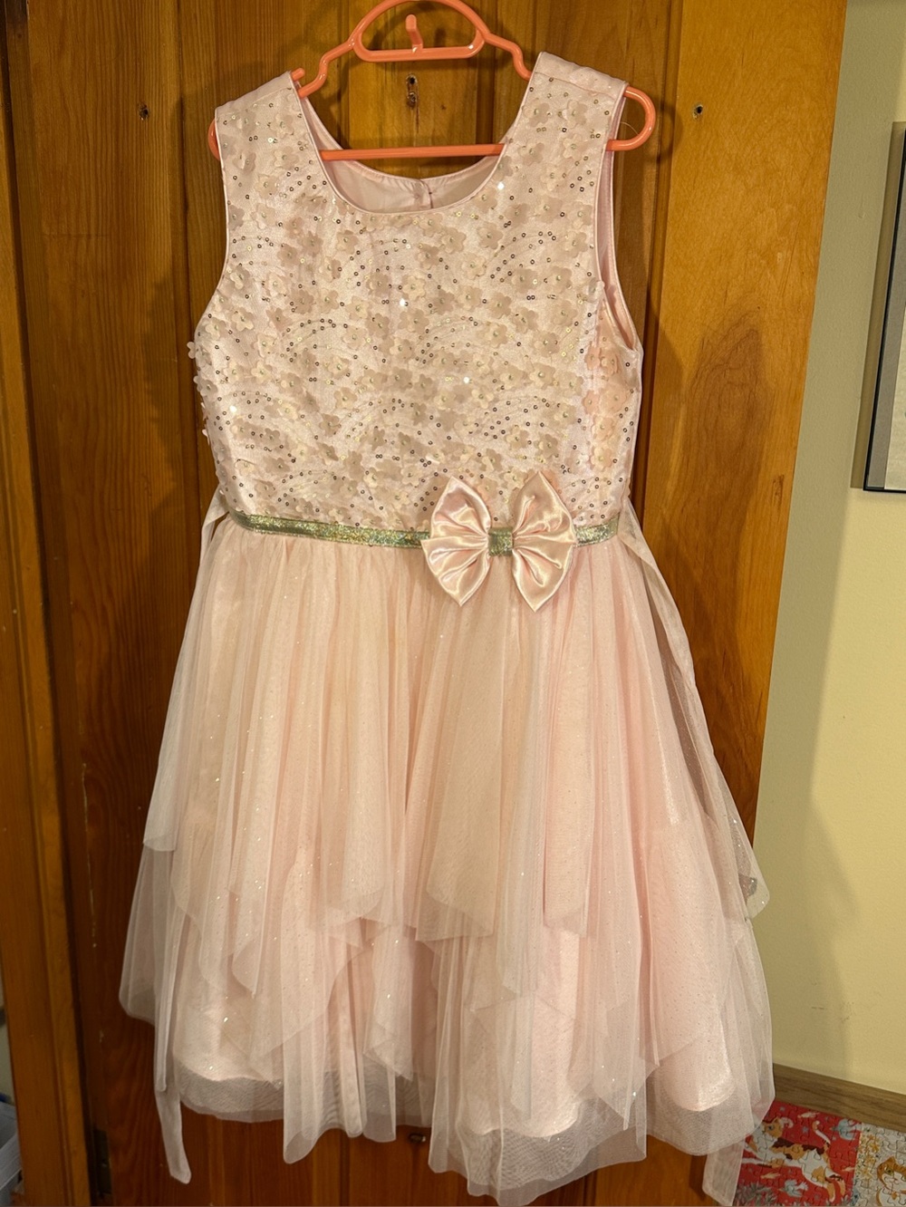 Girls Pink Sequin Tulle Party Dress with bow size 10